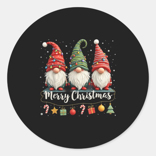 Cute Gnomes Merry Christmas Light Family Gnome Xma Classic Round Sticker (Front)