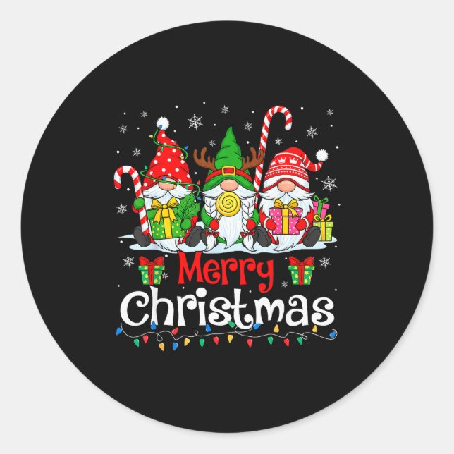 Cute Gnomes Merry Christmas Light Family Gnome Xma Classic Round Sticker (Front)