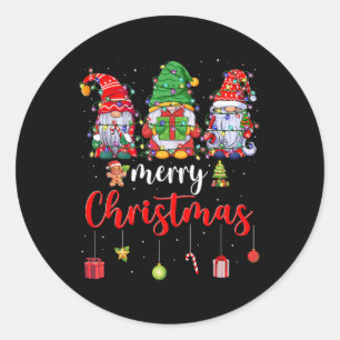 Cute Gnomes Merry Christmas Light Family Gnome Xma Classic Round Sticker