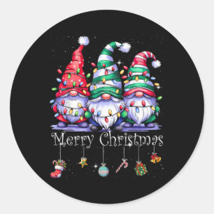 Cute Gnomes Merry Christmas Light Family Gnome Xma Classic Round Sticker