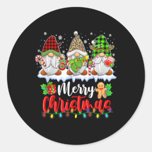 Cute Gnomes Merry Christmas Light Family Gnome Xma Classic Round Sticker