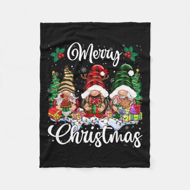 Cute Gnomes Merry Christmas Light Family Gnome Xma Fleece Blanket (Front)