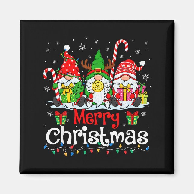 Cute Gnomes Merry Christmas Light Family Gnome Xma Magnet (Front)
