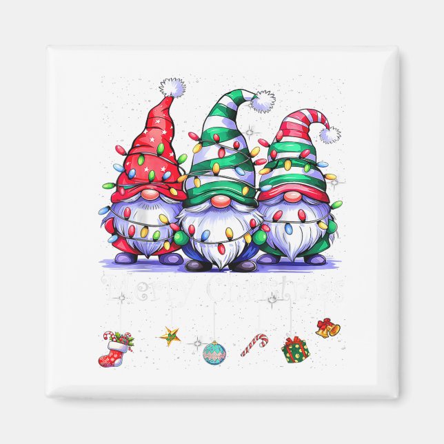 Cute Gnomes Merry Christmas Light Family Gnome Xma Magnet (Front)