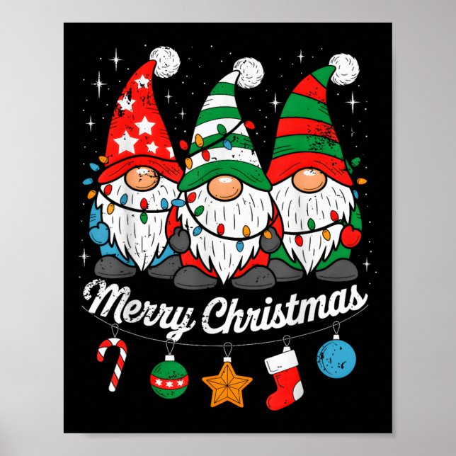 Cute Gnomes Merry Christmas Light Family Gnome Xma Poster (Front)