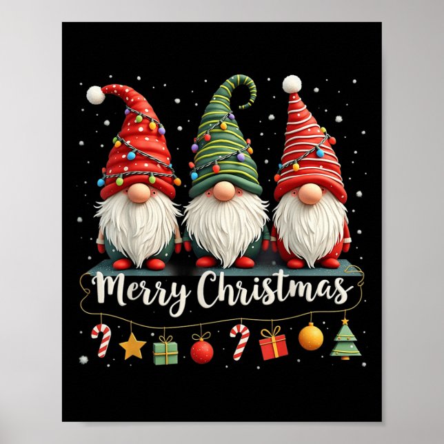 Cute Gnomes Merry Christmas Light Family Gnome Xma Poster (Front)