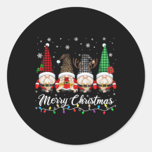 Cute Gnomes Merry Christmas Light Gnome Family Mat Classic Round Sticker