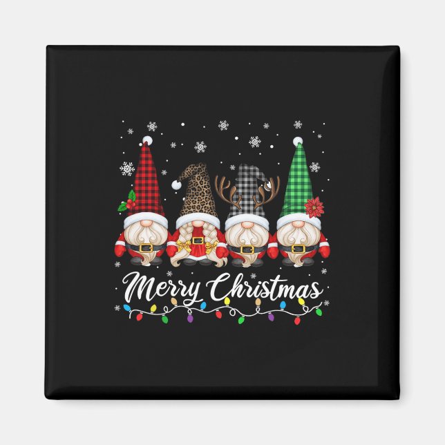 Cute Gnomes Merry Christmas Light Gnome Family Mat Magnet (Front)