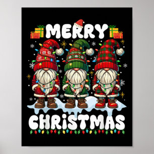 Cute Gnomes Merry Christmas Light Matching Family Poster