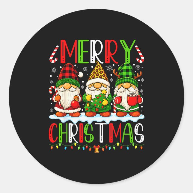 Cute Gnomes Merry Christmas Lights Gnome Xmas Men  Classic Round Sticker (Front)