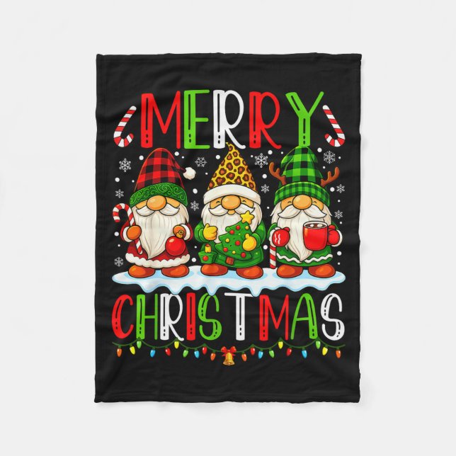 Cute Gnomes Merry Christmas Lights Gnome Xmas Men  Fleece Blanket (Front)