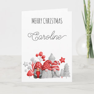 Cute Gnomes Merry Christmas Name Folded Holiday Card
