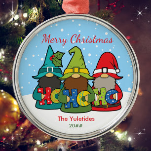Cute Gnomes Merry Christmas Personalised Metal Ornament