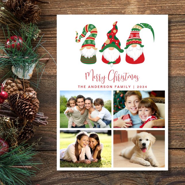 Cute Gnomes Merry Christmas Photo Holiday Card (Christmas gnomes bring joy, laughter, and a touch of magic to your holiday season cards and gifts)