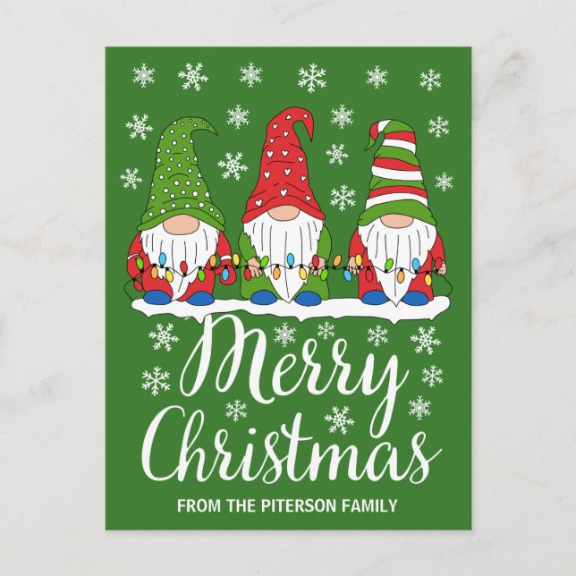 Cute Gnomes Merry Christmas Postcard (Front)