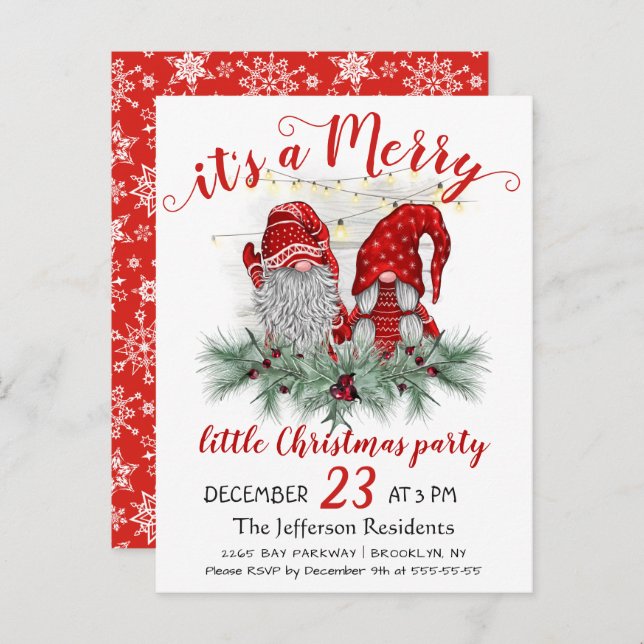 Cute Gnomes Merry Little Christmas Party Card (Front/Back)
