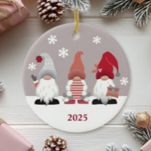 Cute Gnomes Nordic Red Pink Grey White
