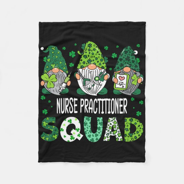 Cute Gnomes Nurse Practitioner Squad Funny St Patr Fleece Blanket (Front)