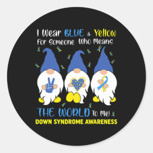Cute Gnomes Peace Love Down Syndrome Awareness T21 Classic Round Sticker