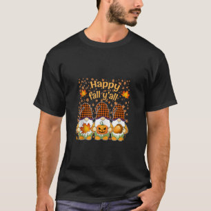 Cute Gnomes Pumpkin Autumn Tree Fall Leaves Happy T-Shirt