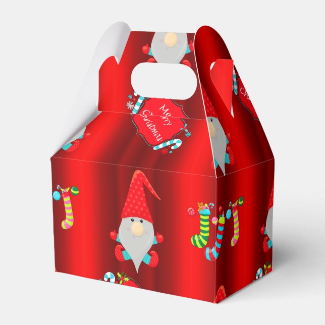 Cute Gnomes Red Christmas Favour Box (Front Side)