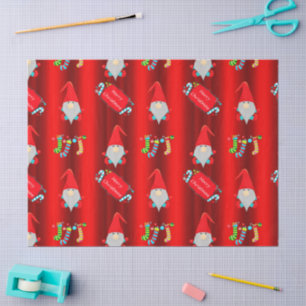Cute Gnomes, Red Christmas Tissue Paper