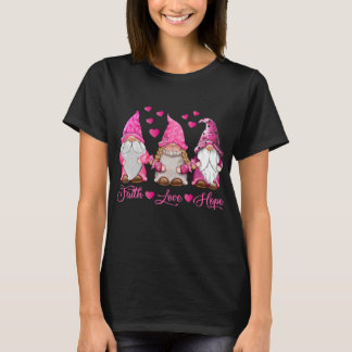 Cute Gnomes Ribbon Never Give Up Breast Cancer T-Shirt