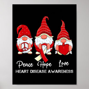 Cute Gnomes Support Ribbon Heart Disease Awareness Poster