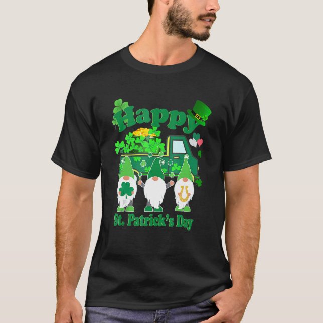 Cute Gnomes Truck Lucky Shamrock Happy St  Patrick T-Shirt (Front)