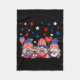 Cute Gnomes USA American Flag Independence Day 4th Fleece Blanket