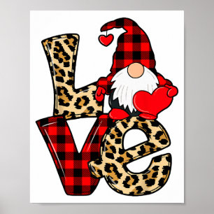 Cute Gnomes Valentines Love Leopard Plaid Couple M Poster