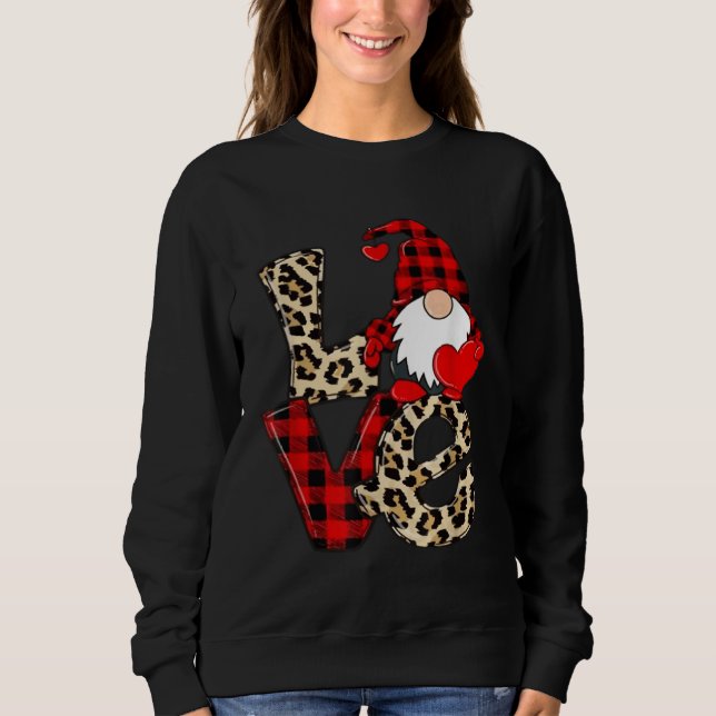 Cute Gnomes Valentines Love Leopard Plaid Couple M Sweatshirt (Front)