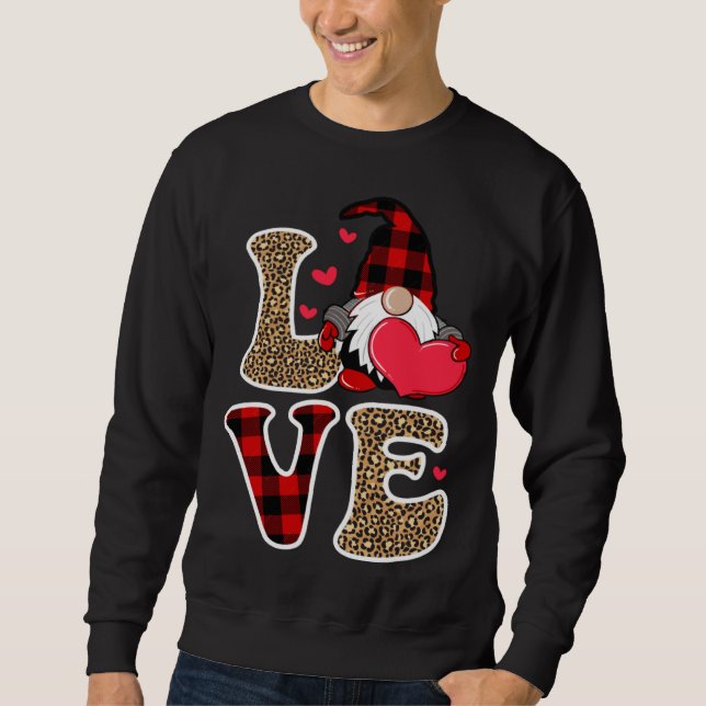 Cute Gnomes Valentines Love Leopard Plaid Couple M Sweatshirt (Front)