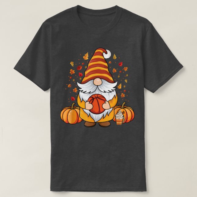 Cute Gnomes with Basketball pumpkin spice fall aut T-Shirt (Design Front)