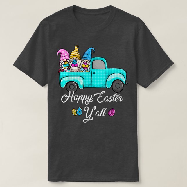 Cute gnomes with Bunny ears Egg Hunting truck East T-Shirt (Design Front)