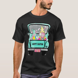 Cute Gnomes With Bunny Ears Egg Hunting Truck East T-Shirt