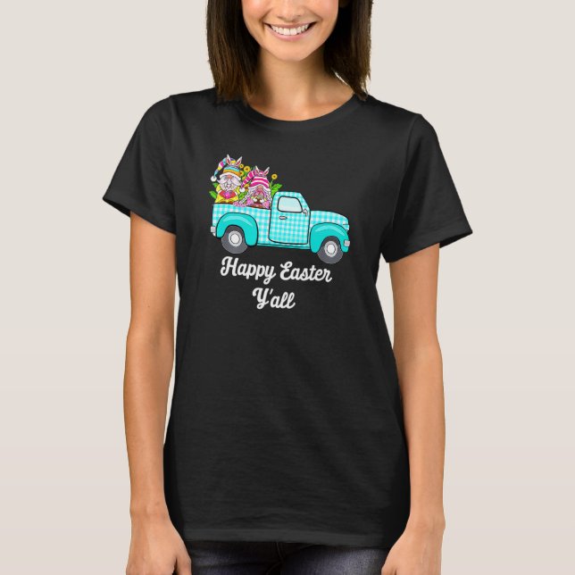 Cute Gnomes With Bunny Ears Egg Hunting Truck East T-Shirt (Front)