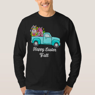 Cute Gnomes With Bunny Ears Egg Hunting Truck East T-Shirt