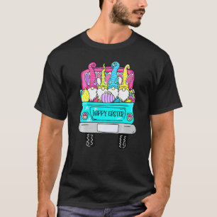 Cute Gnomes With Bunny Ears Egg Hunting Truck Happ T-Shirt