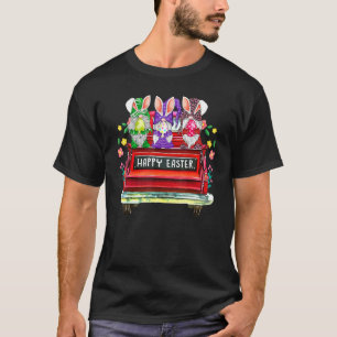 Cute Gnomes With Bunny Ears Egg Hunting Truck Happ T-Shirt