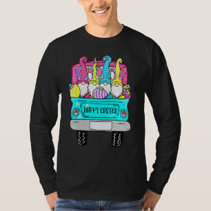 Cute Gnomes With Bunny Ears Egg Hunting Truck Happ T-Shirt