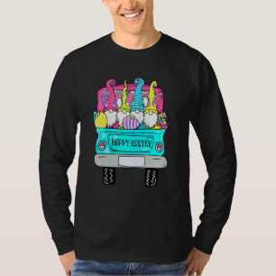 Cute Gnomes With Bunny Ears Egg Hunting Truck Happ T-Shirt