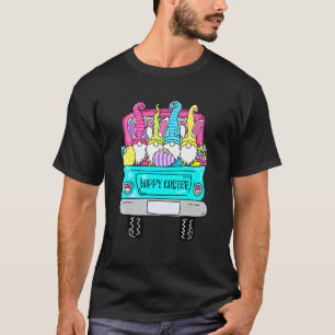 Cute Gnomes With Bunny Ears Egg Hunting Truck Happ T-Shirt