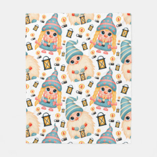 Cute Gnomes with Lanterns  Fleece Blanket