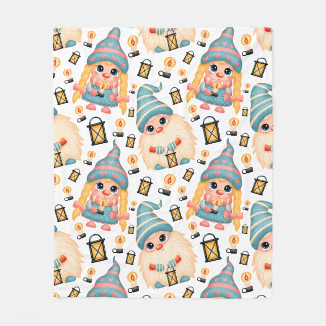 Cute Gnomes with Lanterns  Fleece Blanket (Front)