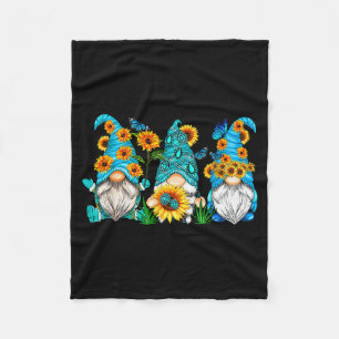 Cute Gnomes With Sunflower Butterfly Gardeners Sum Fleece Blanket