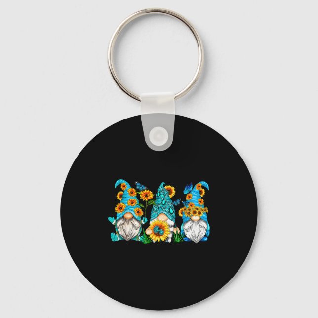 Cute Gnomes With Sunflower Butterfly Gardeners Sum Key Ring (Front)