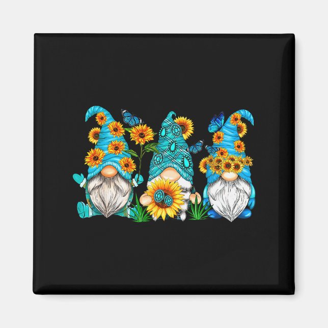 Cute Gnomes With Sunflower Butterfly Gardeners Sum Magnet (Front)