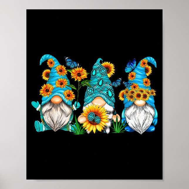 Cute Gnomes With Sunflower Butterfly Gardeners Sum Poster (Front)