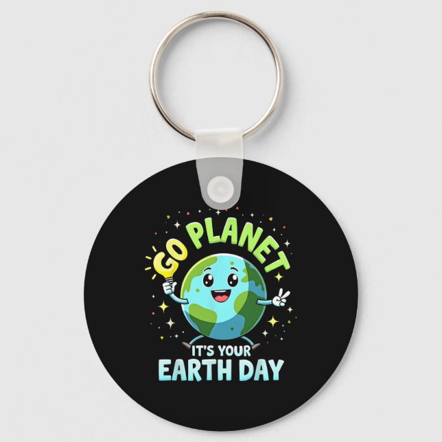 Cute Go Planet Its Your Earth Day 2025 Teacher Boy Key Ring (Front)
